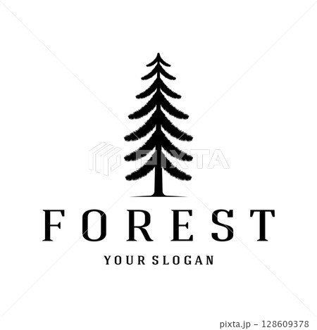 simple pine or fir tree logo,evergreen.for pine forest,adventurers,camping,nature,badges and business.vector 128609378