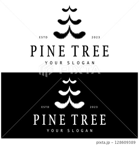 simple pine or fir tree logo,evergreen.for pine forest,adventurers,camping,nature,badges and business.vector 128609389