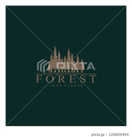 simple pine or fir tree logo,evergreen.for pine forest,adventurers,camping,nature,badges and business.vector 128609404