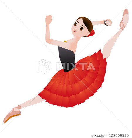 ダンサーのイラスト_バレエ「ドン・キホーテ」のキトリを踊るバレリーナのイメージ 128609530