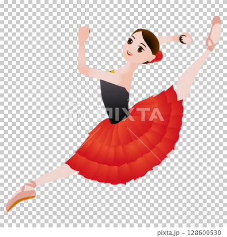 Illustration of a dancer_An image of a ballerina dancing Kitri in the ballet "Don Quixote" 128609530