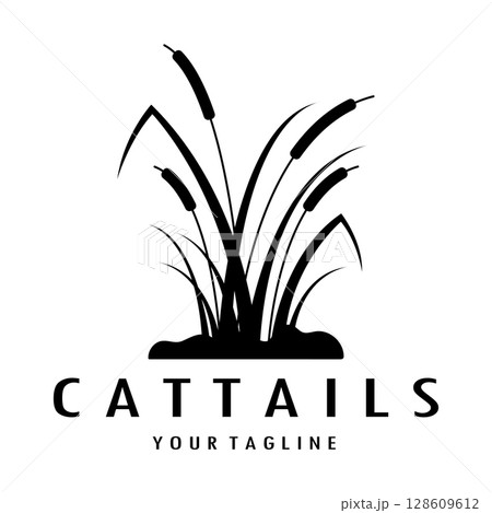 cattails or river reed grass plant logo design, aquatic plants, swamp, wild grass vector 128609612