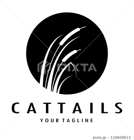 cattails or river reed grass plant logo design, aquatic plants, swamp, wild grass vector 128609613