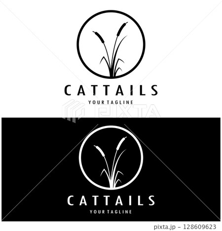 cattails or river reed grass plant logo design, aquatic plants, swamp, wild grass vector 128609623