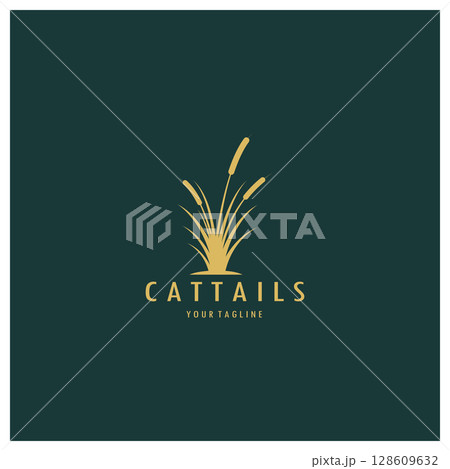 cattails or river reed grass plant logo design, aquatic plants, swamp, wild grass vector 128609632