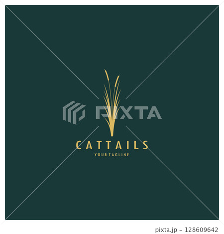 cattails or river reed grass plant logo design, aquatic plants, swamp, wild grass vector 128609642