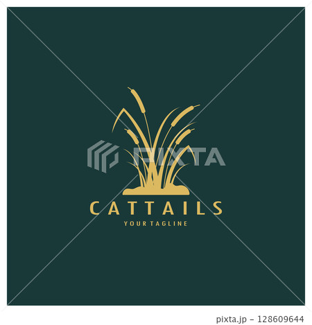 cattails or river reed grass plant logo design, aquatic plants, swamp, wild grass vector 128609644