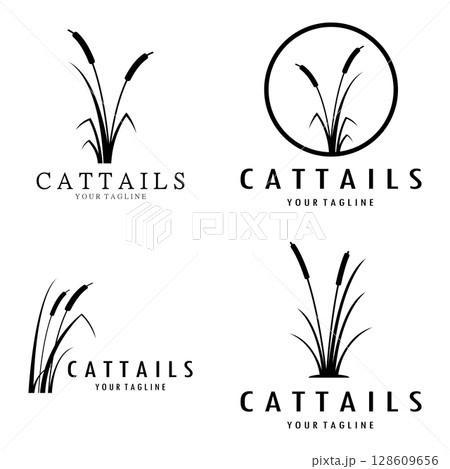 cattails or river reed grass plant logo design, aquatic plants, swamp, wild grass vector 128609656