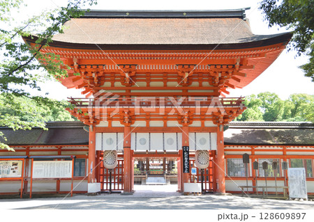 下鴨神社の桜門 128609897
