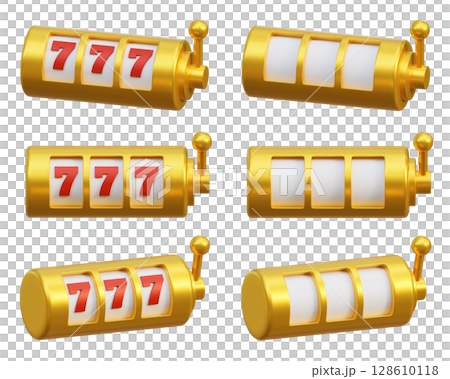 Cartoon Style Casino Golden Slot Machine Reels 3D graphic 128610118