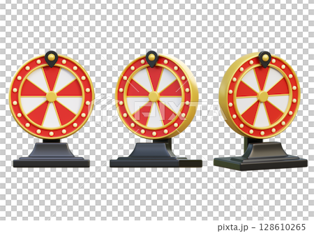 Cartoon Style Casino Game Prize Wheel with Red and White Segments 3D graphic 128610265