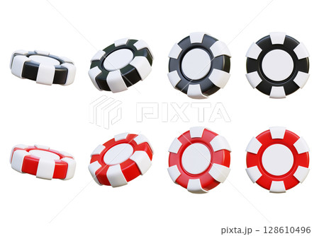 cartoon Style casino gambling poker token chips 3D graphic 128610496