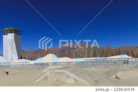 Modern bike park and climbing wall in Lhasa city,Tibet, China 128610534