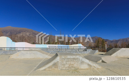 Modern bike park and climbing wall in Lhasa city,Tibet, China Modern bike park and climbing wall in Lhasa city,Tibet, China 128610535