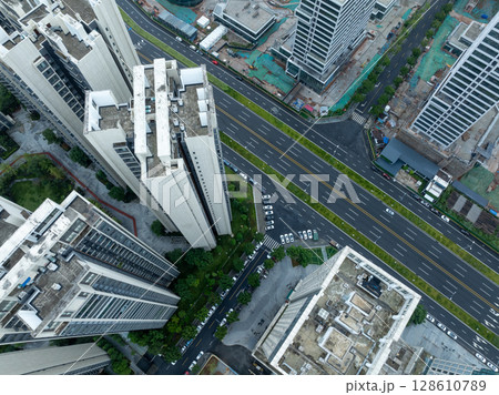 Aerial view of landscape in chengdu city,China Aerial view of landscape in chengdu city,China 128610789
