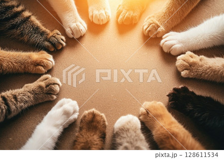 Close-Up of Different Animal Paws in Circular Arrangement Close-Up of Different Animal Paws in Circular Arrangement 128611534