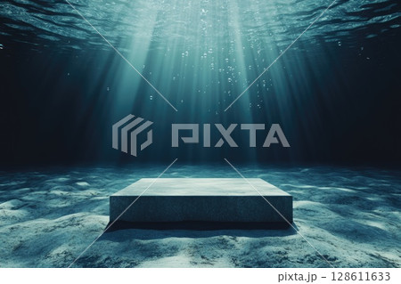 Surreal Minimalist Podium Underwater Scene 128611633