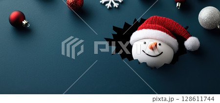 Cheerful Snowman in Santa Hat for Holiday Decor 128611744