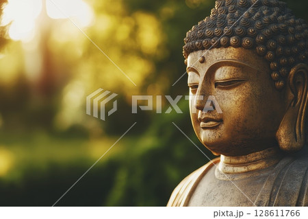 A statue of a Buddha with a gold face A statue of a Buddha with a gold face 128611766