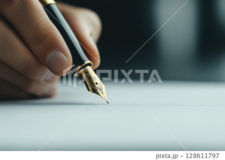 A person is writing with a pen on a piece of paper A person is writing with a pen on a piece of paper 128611797