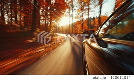 Winding Highway Through Dense Autumn Forest Winding Highway Through Dense Autumn Forest 128611814