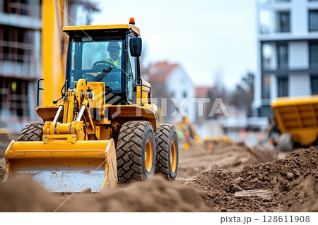 Construction Vehicles Working on Site Construction Vehicles Working on Site 128611908