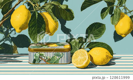 citrus in a glass jar on a blue background 128611999