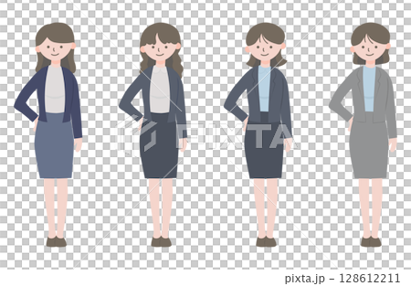 オフィスで働く女性 – ビジネスウェアのシンプルイラスト 128612211