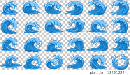 Abstract blue background with seamless water drops and floral wave patterns 128612254
