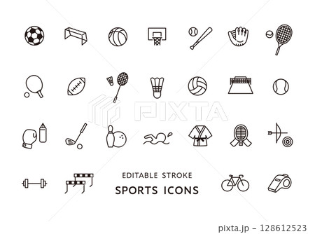 いろんなスポーツのアイコンセット（モノクロ） 128612523