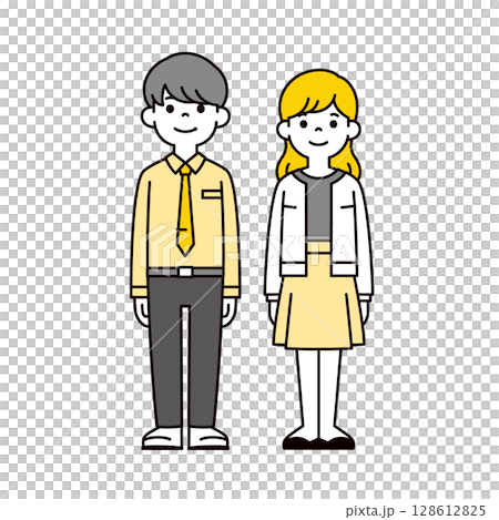 在辦公室工作的年輕男女的全身插圖素材集_向量 128612825