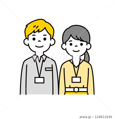 ネックストラップをした若い男女の社会人の上半身イラスト素材セット_ベクター ネックストラップをした若い男女の社会人の上半身イラスト素材セット_ベクター 128612836