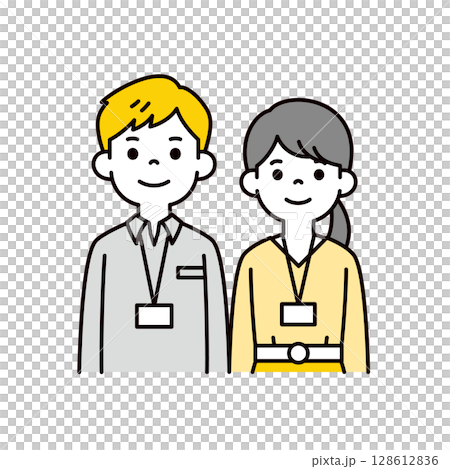 ネックストラップをした若い男女の社会人の上半身イラスト素材セット_ベクター ネックストラップをした若い男女の社会人の上半身イラスト素材セット_ベクター 128612836