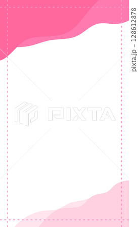 ピンク色のうねうねコーナーと破線の縦長フレーム9：16 128612878