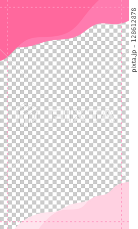 ピンク色のうねうねコーナーと破線の縦長フレーム9：16 128612878