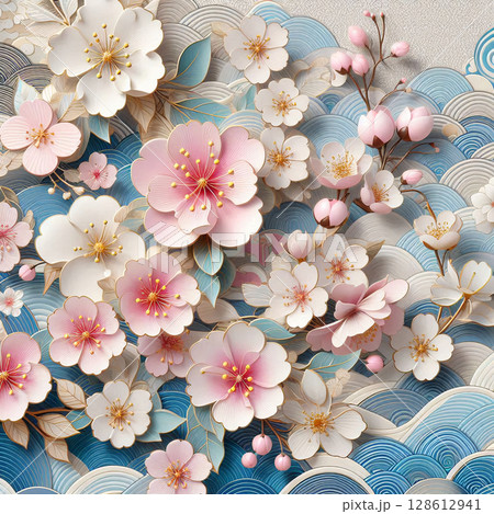 伝統の花と水の文様 128612941