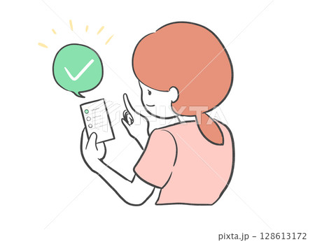 ToDoリストのタスクを達成して満足する女性のイラスト|女性,タスク完了,チェック,達成感,ToDo ToDoリストのタスクを達成して満足する女性のイラスト|女性,タスク完了,チェック,達成感,ToDo 128613172