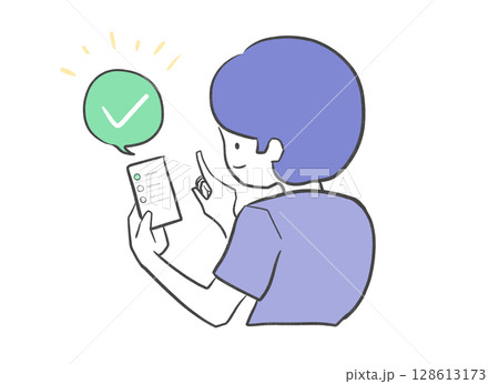 ToDoリストのタスクを達成して満足する男性のイラスト|男性,タスク完了,チェック,達成感,ToDo ToDoリストのタスクを達成して満足する男性のイラスト|男性,タスク完了,チェック,達成感,ToDo 128613173