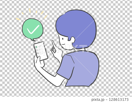 ToDoリストのタスクを達成して満足する男性のイラスト|男性,タスク完了,チェック,達成感,ToDo ToDoリストのタスクを達成して満足する男性のイラスト|男性,タスク完了,チェック,達成感,ToDo 128613173