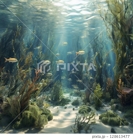 ゆらめく海藻と泳ぐ魚 ゆらめく海藻と泳ぐ魚 128613477