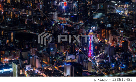 大阪の夜景と通天閣 大阪の夜景と通天閣 128613483