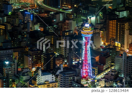 大阪の夜景と通天閣 大阪の夜景と通天閣 128613484