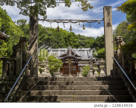神社の参道に立つ注連石 神社の参道に立つ注連石 128614019