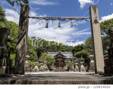 神社の参道に立つ注連石 神社の参道に立つ注連石 128614020