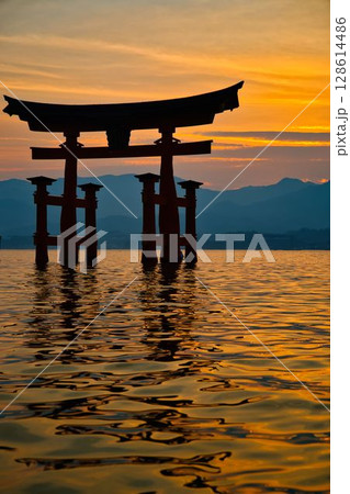 夕暮れの厳島神社 夕暮れの厳島神社 128614486