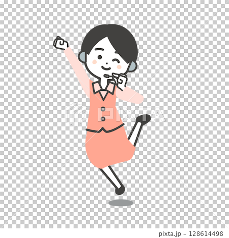 身穿制服、微笑跳躍的立體女性操作員插圖 128614498