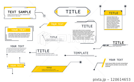 Text box frame, title callout tech hud border menu, modern line interface board. Set game elements, web design template for text, banner. Text box frame, title callout tech hud border menu, modern line interface board. Set game elements, web design template for text, banner. 128614653