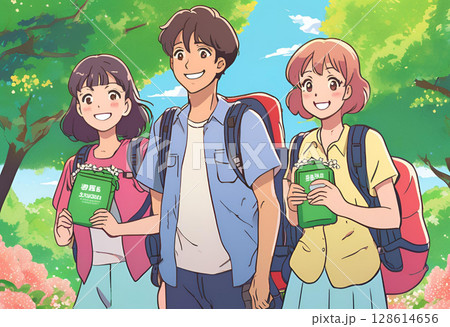 ハイキングするグループ ハイキングするグループ 128614656