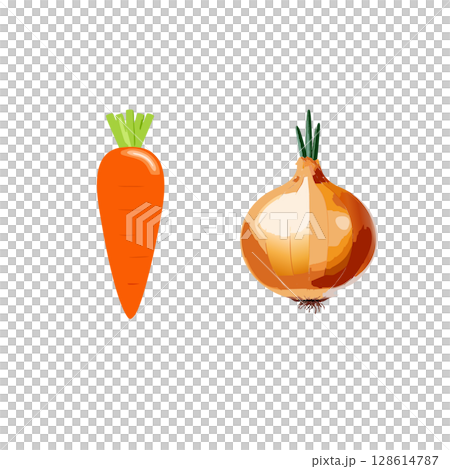 玉ねぎとにんじんのイラスト【ベクター素材】 128614787