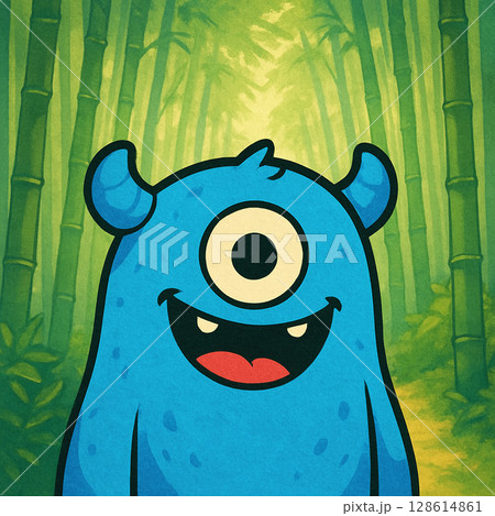 Blue Monster in a Tranquil Bamboo Grove 128614861